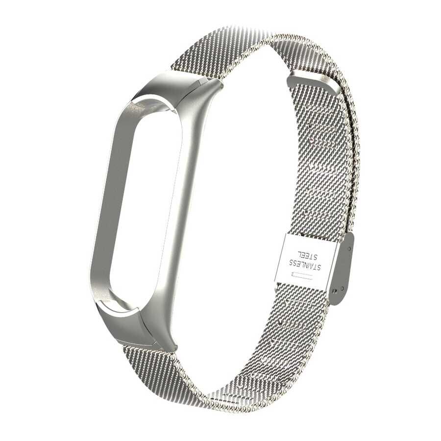 Xiaomi Mi Band 5 Ve Mi Band 6 Metal Kordon Tel Örgü Desenli Tasarım (KRD-06) Gold