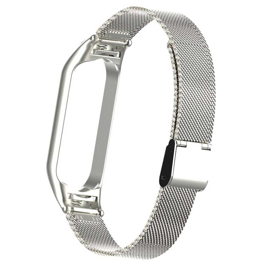 Xiaomi Mi Band 5 Ve Mi Band 6 Metal Kordon Tel Örgü Desenli Tasarım (KRD-06) Gold