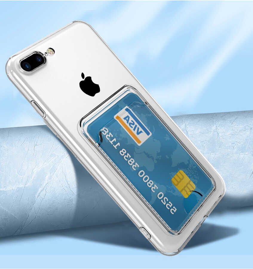 Apple iPhone 8 Plus Kılıf Kartlıklı Şeffaf HEPTEKİLETİŞİM Setra Clear Silikon Kapak