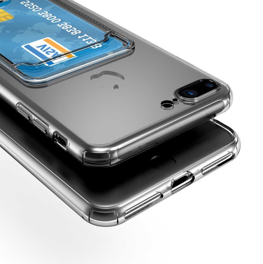 Apple iPhone 8 Plus Kılıf Kartlıklı Şeffaf HEPTEKİLETİŞİM Setra Clear Silikon Kapak