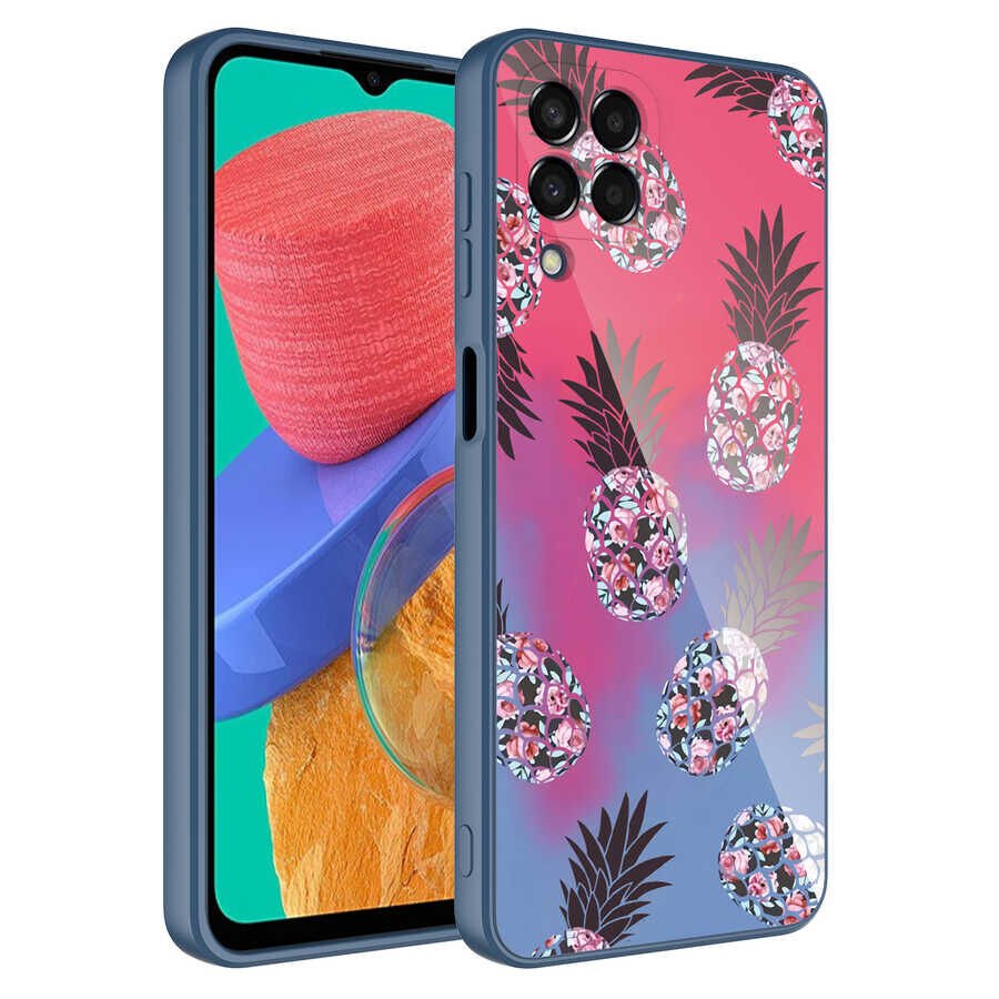 Samsung Galaxy M33 Kılıf Kamera Korumalı Bulut Desenli Renkli Sert Parlak Silikon Kapak (Epoksi) NO3