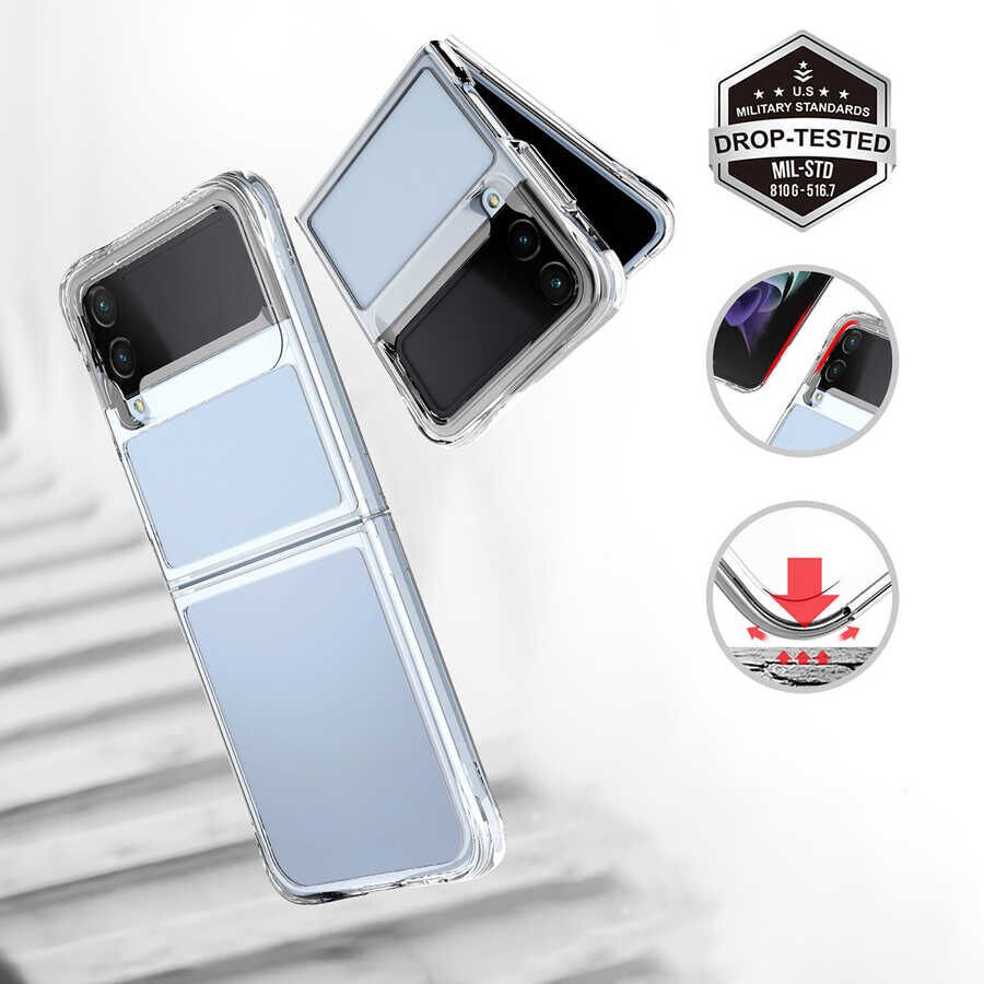 Samsung Galaxy Z Flip 4 Kılıf Kamera Çıkıntılı Renksiz Sararmaz Şeffaf Sert Kapak (Vonn) Renksiz