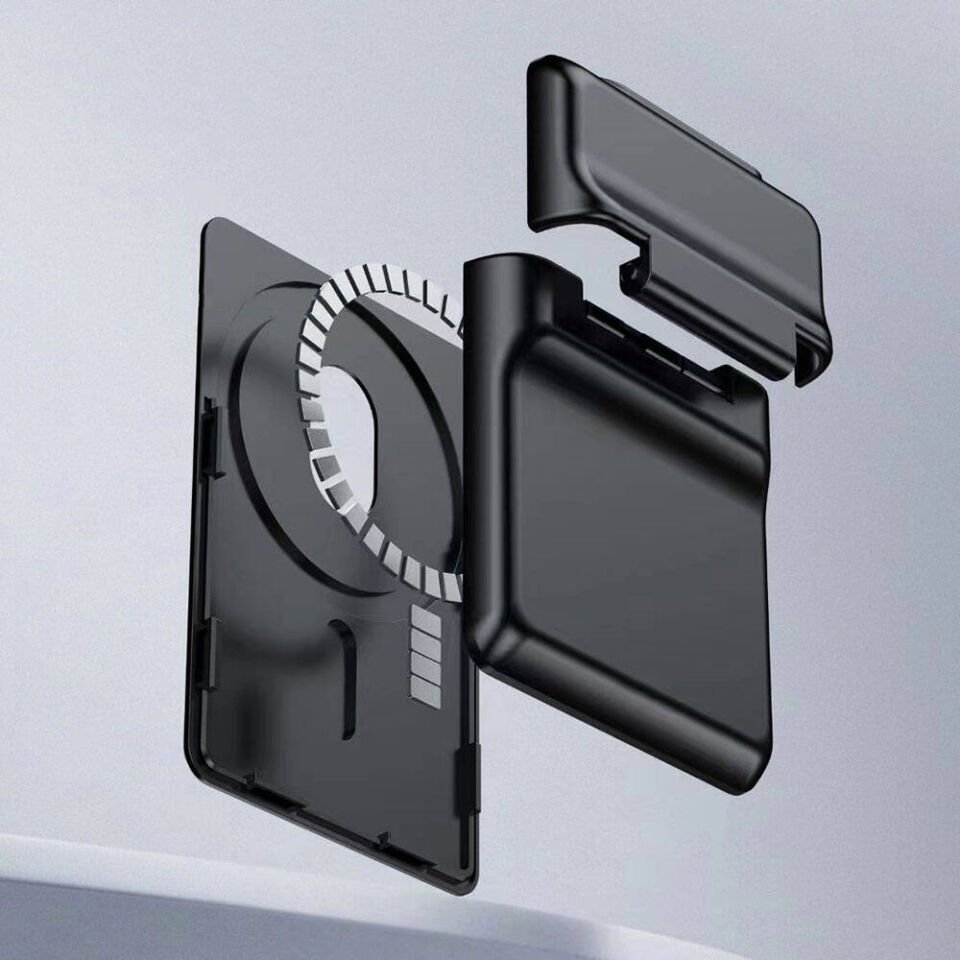 Sade Tasarımlı 2 Hazneli PU Magnetik Standlı Kartlık (CRD-05) Siyah