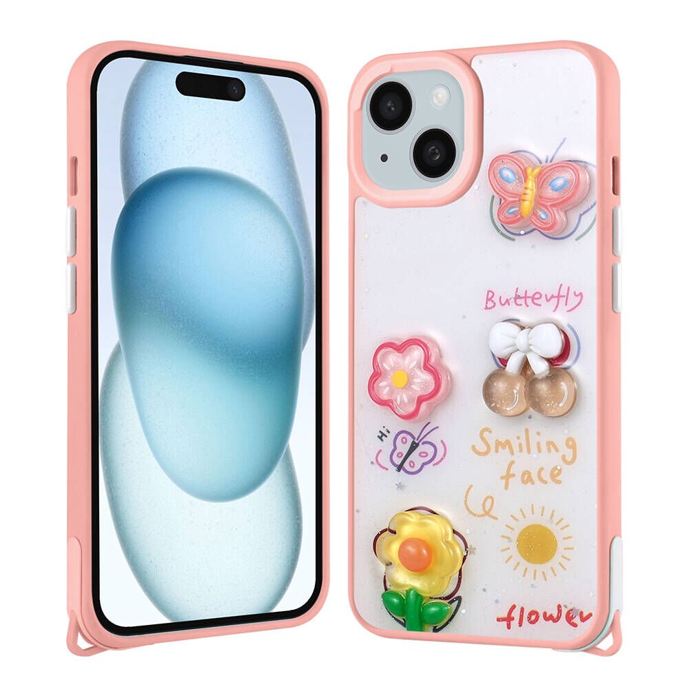 Apple iPhone 13 Kılıf Parlayan Simli Kabartma Figürlü HEPTEKİLETİŞİM Cevze Kapak