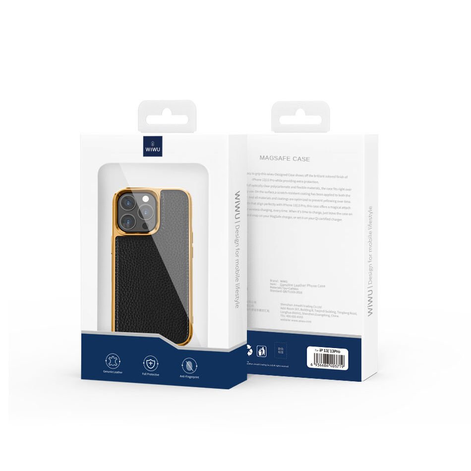 Apple iPhone 13 Kılıf Wiwu Genuine Leather Gold Calfskin Orjinal Deri Kapak