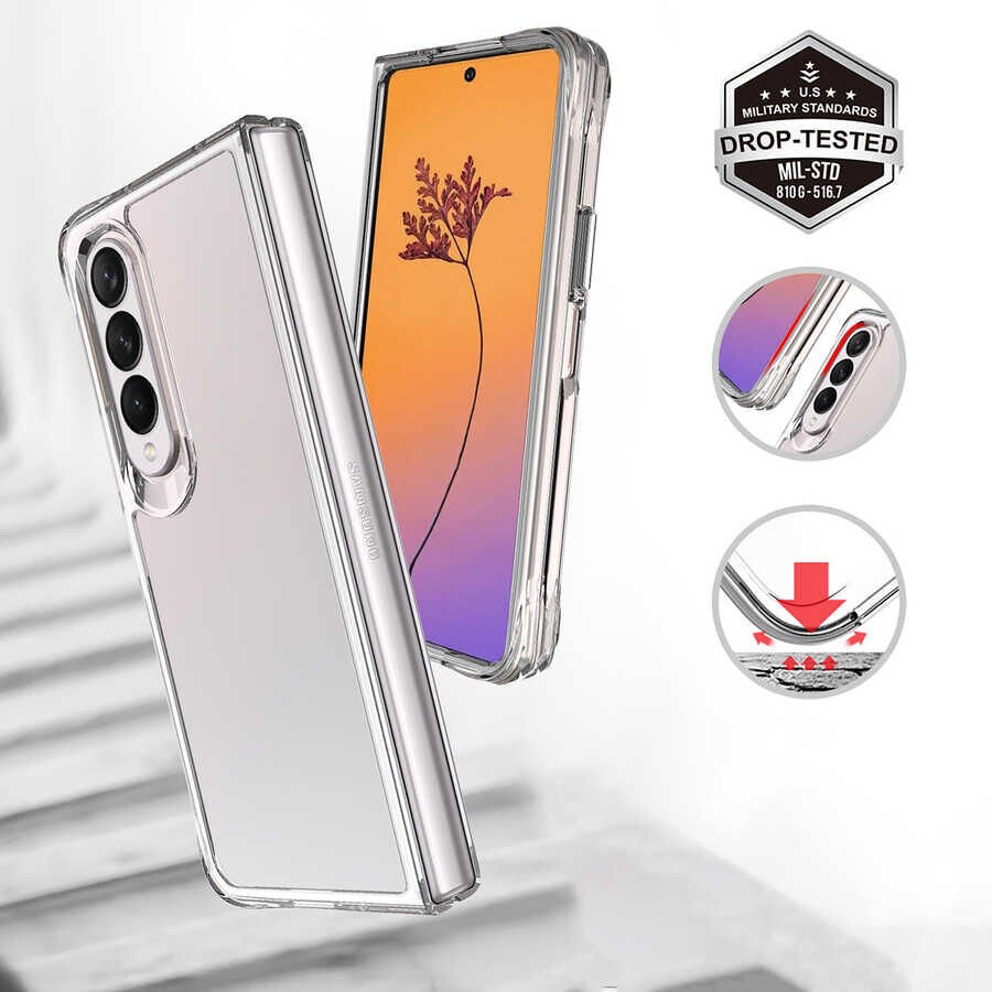 Samsung Galaxy Z Fold 4 Kılıf Kamera Çıkıntılı Renksiz Sararmaz Şeffaf Sert Kapak (Vonn) Renksiz