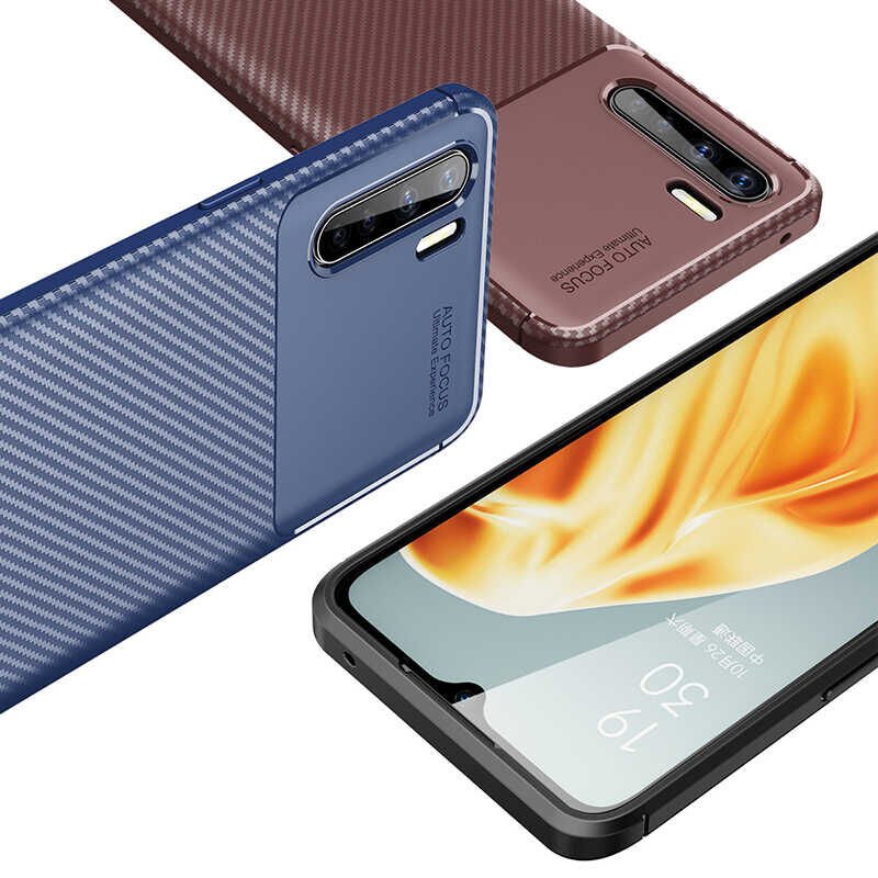 Oppo A91 Kılıf Kamera Çıkıntılı Karbon Fiber Dokulu Renk Atmaz Kapak (NEGRO) Lacivert