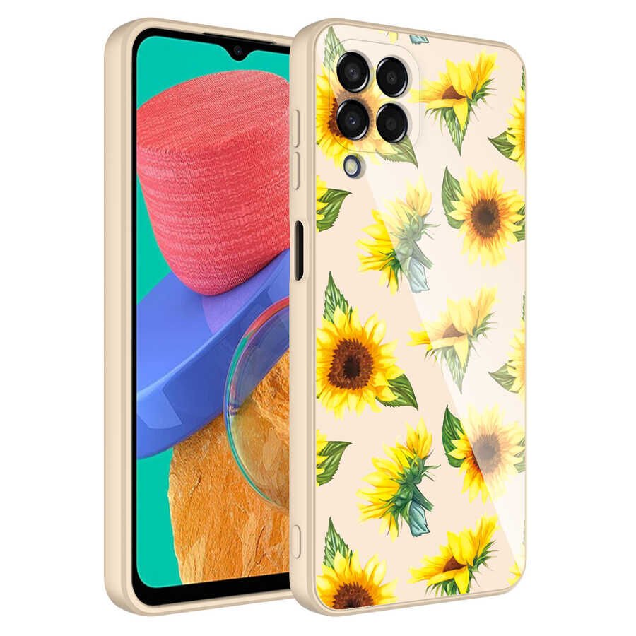 Samsung Galaxy M33 Kılıf Kamera Korumalı Bulut Desenli Renkli Sert Parlak Silikon Kapak (Epoksi) NO2