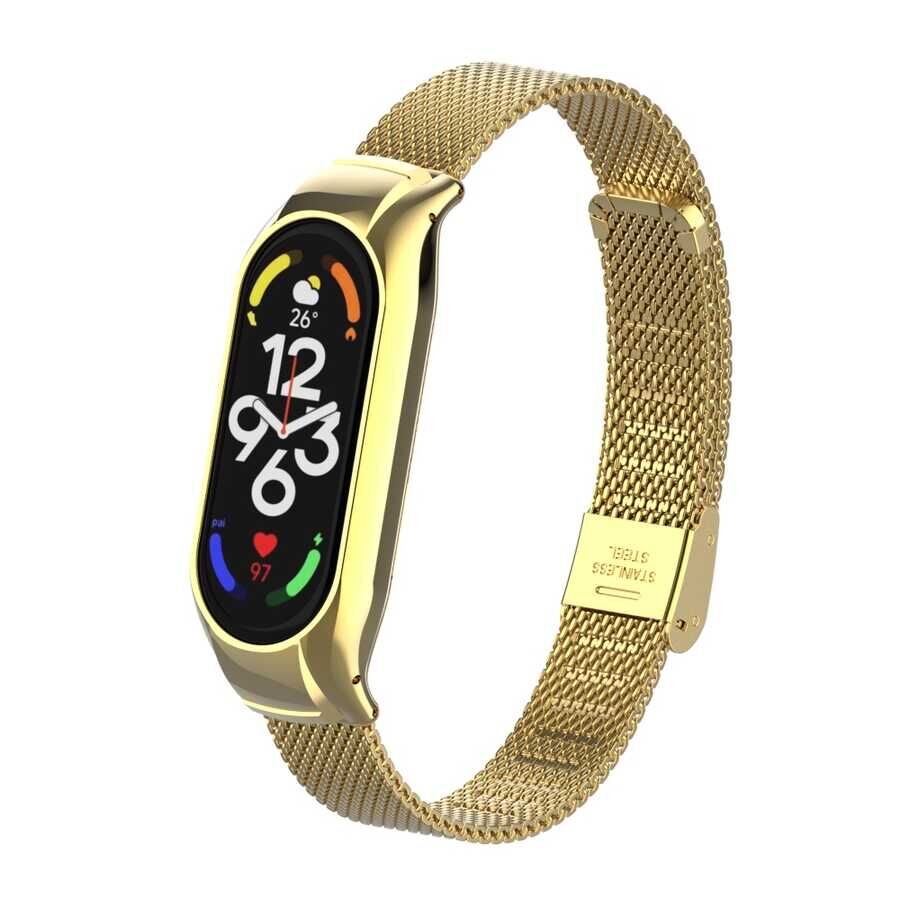 Xiaomi Mi Band 7 Metal Kordon Tel Örgü Desenli Tasarım (KRD-06) Gold