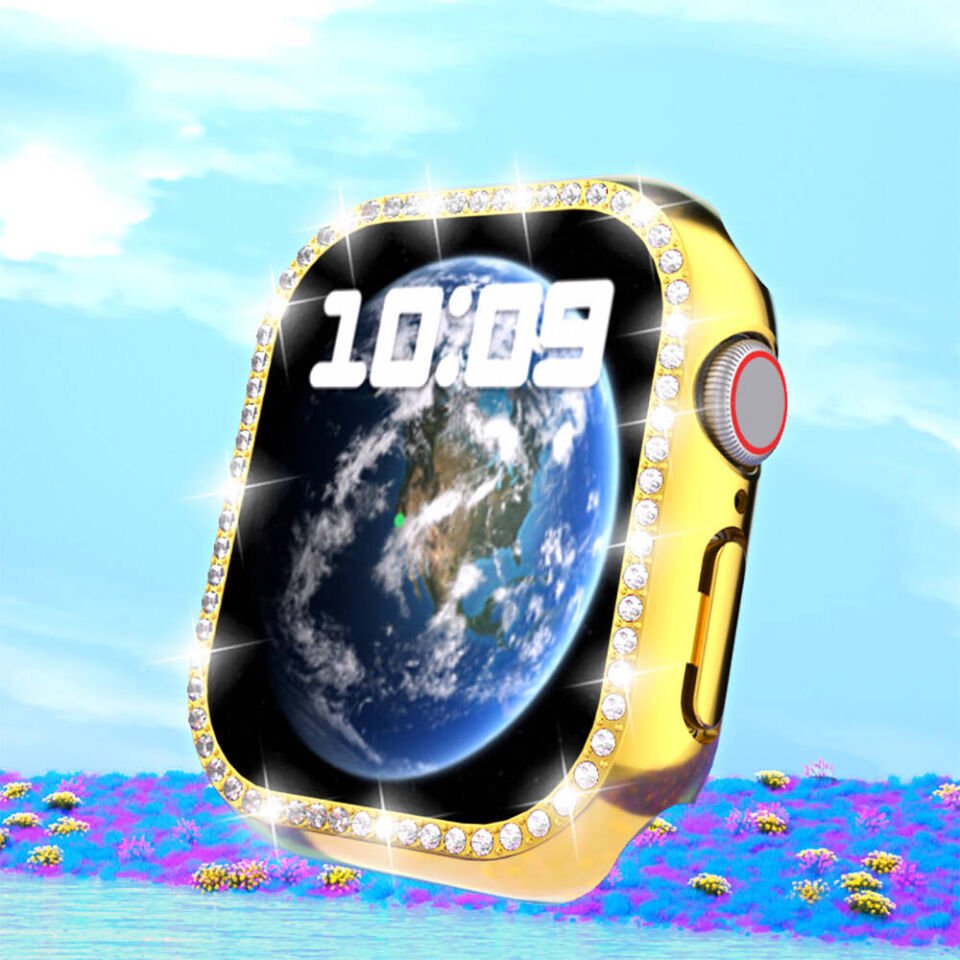 Apple Watch 10 42mm Kılıf Taşlı Kasa Koruyucu Tam Koruma Kapak (Gard 05) Şeffaf