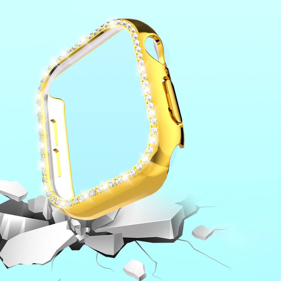 Apple Watch 10 42mm Kılıf Taşlı Kasa Koruyucu Tam Koruma Kapak (Gard 05) Şeffaf