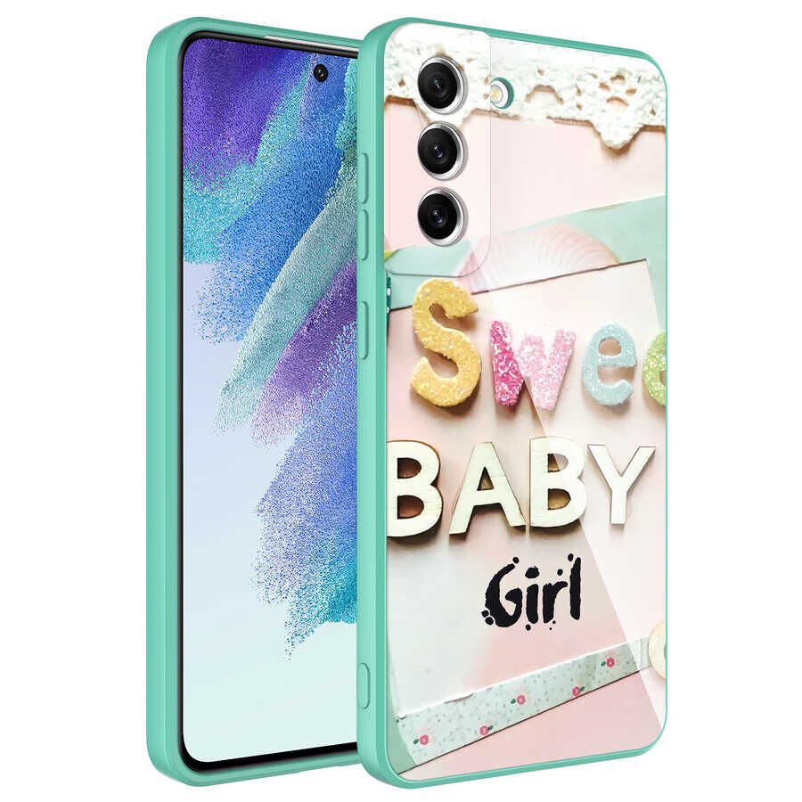 Samsung Galaxy S21 FE Kılıf Kamera Korumalı Bulut Desenli Renkli Sert Parlak Silikon Kapak (Epoksi) NO5