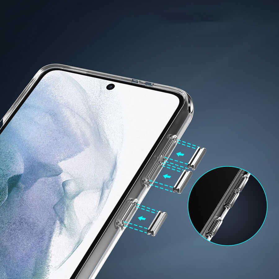 Samsung Galaxy S21 FE Kılıf Standlı Şeffaf Kamera Korumalı Hassas Buton Kapak (L-Stand) Renksiz
