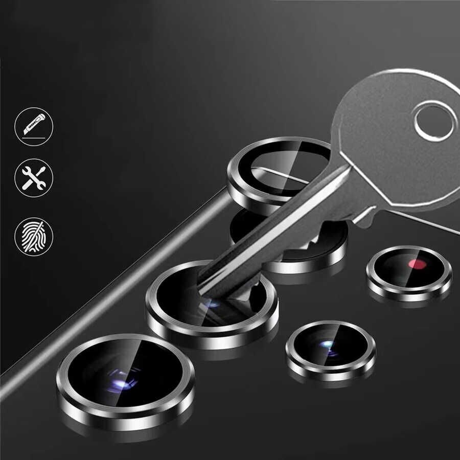 Samsung Galaxy S22 Ultra Kamera Lens Koruyucu Cam Filmi Tam Kaplama Tasarım (z-kamera-camı) Siyah