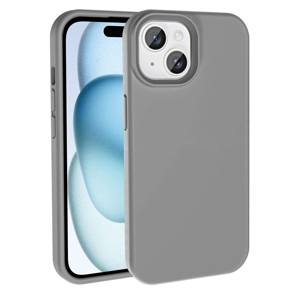 Apple iPhone 15 Plus Kılıf Kamera Çıkıntılı Yumuşak İçi Kadife Lansman Dokulu Silikon Kapak (Kivi) Koyu Gri