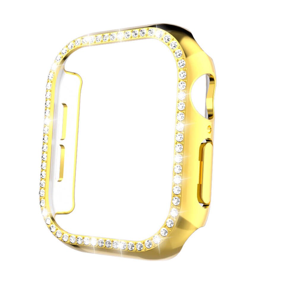Apple Watch 10 42mm Kılıf Taşlı Kasa Koruyucu Tam Koruma Kapak (Gard 05) Gold