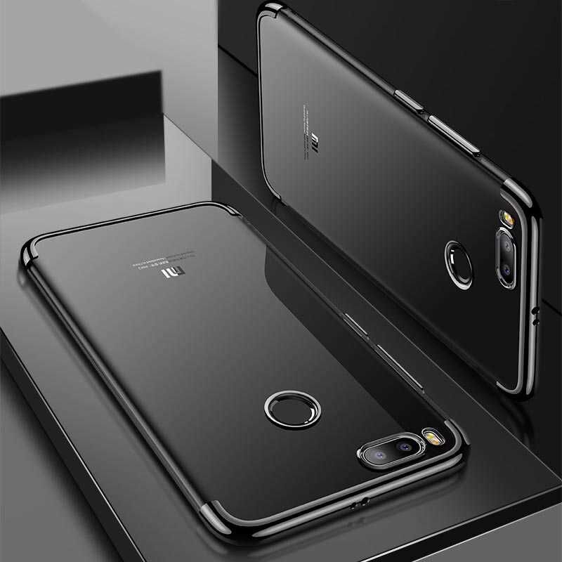 Xiaomi Mi 5x Kılıf Dört Köşe Renkli Lazer Şeffaf Silikon Kapak (GLİTTER) Siyah