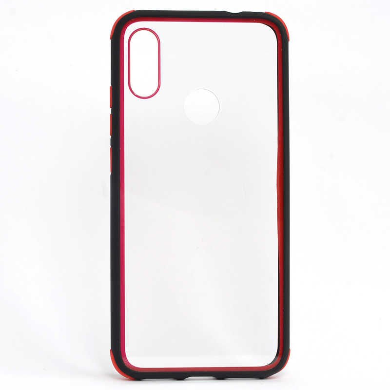 Xiaomi Redmi Note 7 Kılıf Şeffaf Sert Plastik Arka Yüzey Tasarımlı Kapak (TİRON) Siyah-Kırmızı