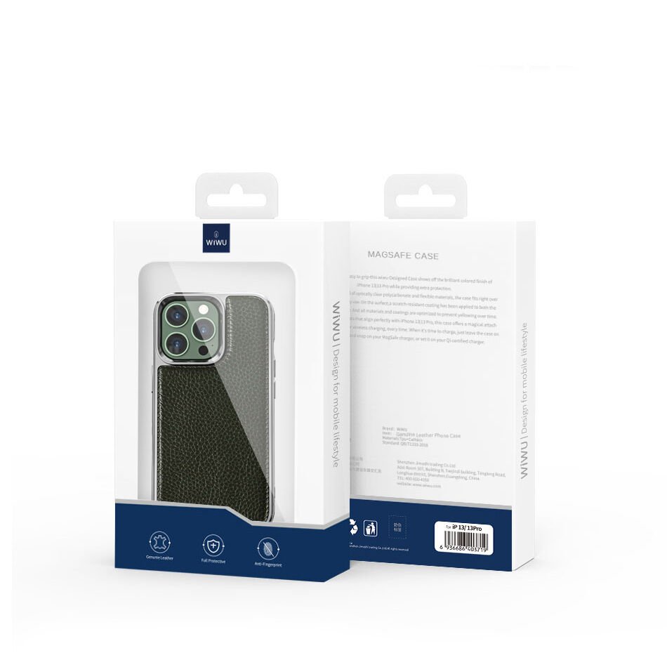 Apple iPhone 13 Pro Max Kılıf Wiwu Genuine Leather Silver Calfskin Orjinal Deri Kapak