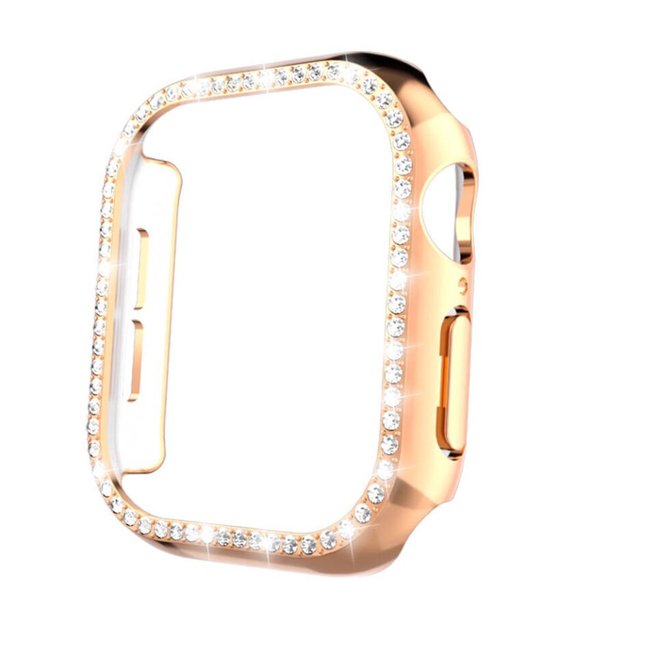 Apple Watch 10 42mm Kılıf Taşlı Kasa Koruyucu Tam Koruma Kapak (Gard 05) Rose Gold