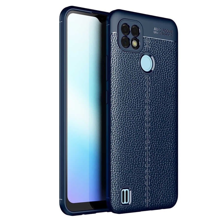 Realme C25 Kılıf Deri Görünümlü Renk Atmayan Dayanaklı Silikon Kapak (NİSS) Kırmızı