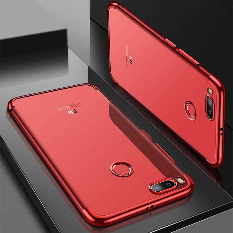 Xiaomi Mi 5x Kılıf Dört Köşe Renkli Lazer Şeffaf Silikon Kapak (GLİTTER) Kırmızı
