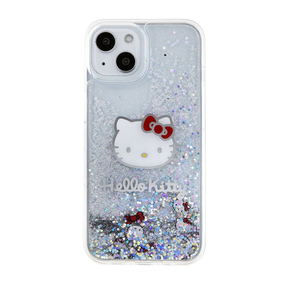 Apple iPhone 15 Kılıf Hello Kitty Orjinal Lisanslı İkonik Sıvılı Glitter Kapak
