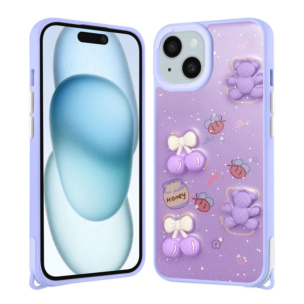 Apple iPhone 15 Kılıf Parlayan Simli Kabartma Figürlü HEPTEKİLETİŞİM Cevze Kapak