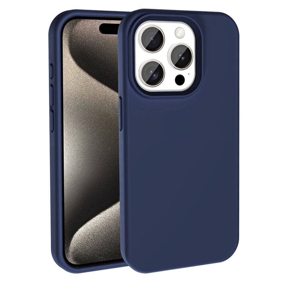Apple iPhone 15 Pro Kılıf Kamera Çıkıntılı Yumuşak İçi Kadife Lansman Dokulu Silikon Kapak (Kivi) Lacivert