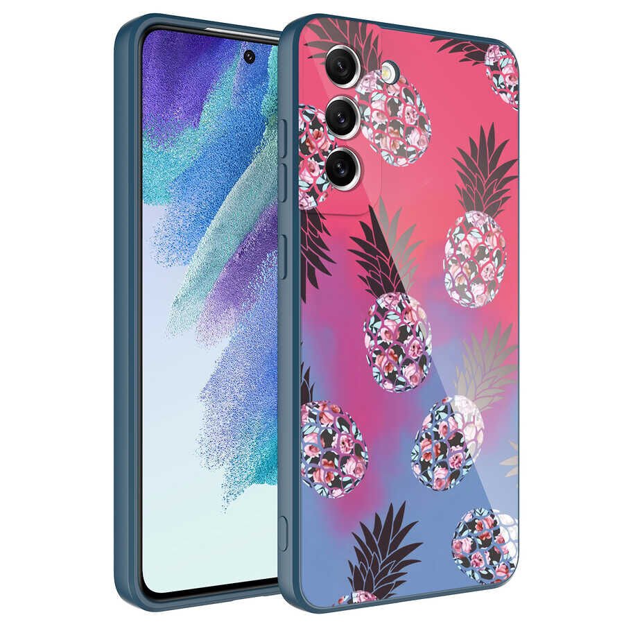 Samsung Galaxy S21 FE Kılıf Kamera Korumalı Bulut Desenli Renkli Sert Parlak Silikon Kapak (Epoksi) NO3