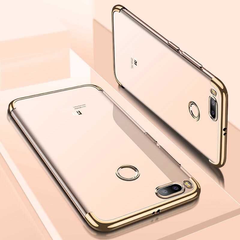 Xiaomi Mi 5x Kılıf Dört Köşe Renkli Lazer Şeffaf Silikon Kapak (GLİTTER) Gold