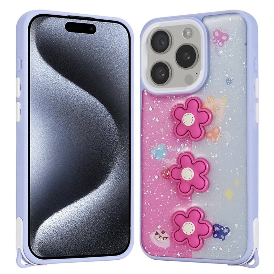 Apple iPhone 15 Pro Kılıf Parlayan Simli Kabartma Figürlü HEPTEKİLETİŞİM Cevze Kapak