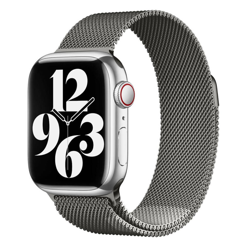 Apple Watch 2/3/4/5/6/7/8/9/se/ultra/nike 42mm 44mm 45mm 49mm Metal Kordon Tasarım (band-01) Koyu Gri