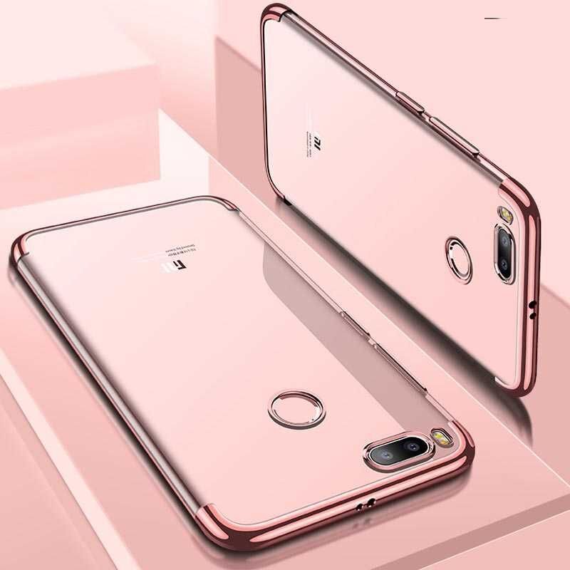 Xiaomi Mi 5x Kılıf Dört Köşe Renkli Lazer Şeffaf Silikon Kapak (GLİTTER) Rose Gold