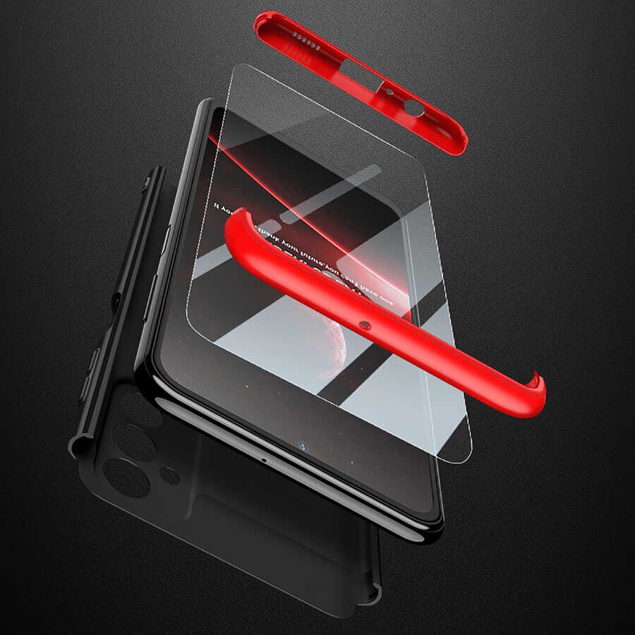 Samsung Galaxy M23 Kılıf 360 Tam Koruma Ön Ve Arka Sert Mika Kapak Orjinal Ays Gkk Kapak Siyah-Kırmızı