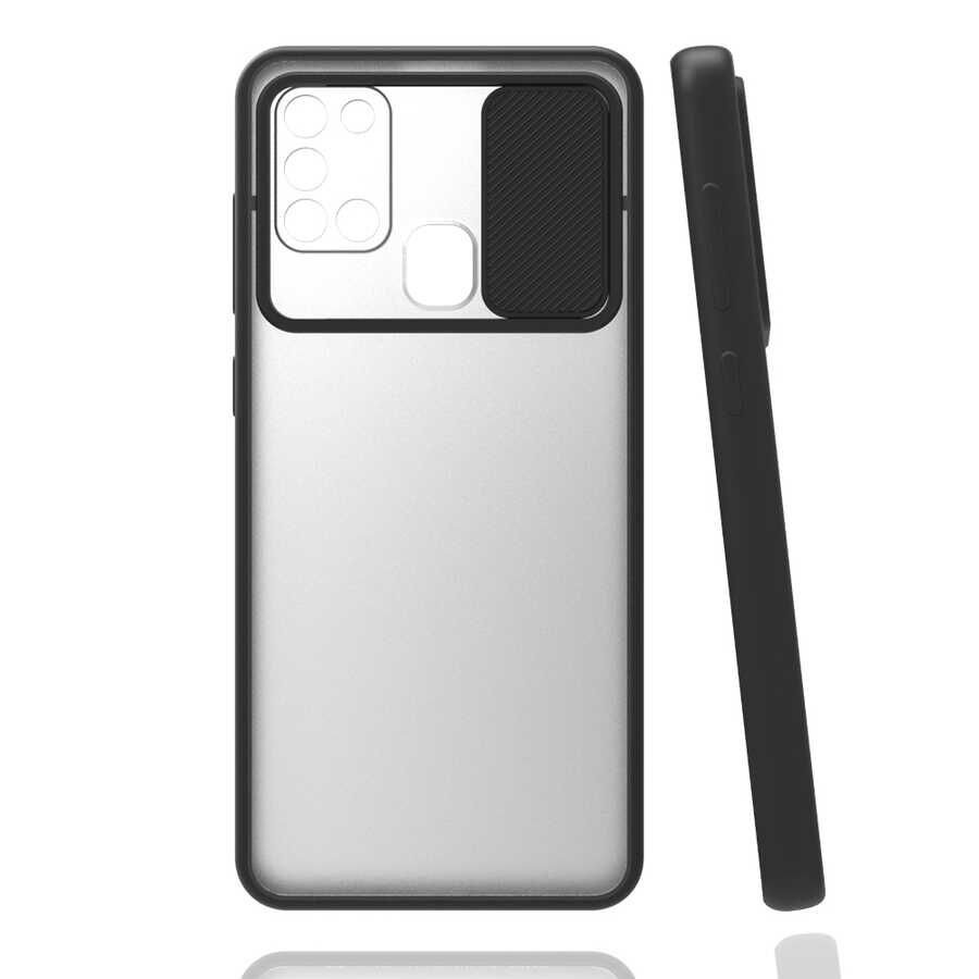 Samsung Galaxy M31 Kılıf Slayt Sürgülü Kamera Korumalı Renkli Silikon Kapak Siyah