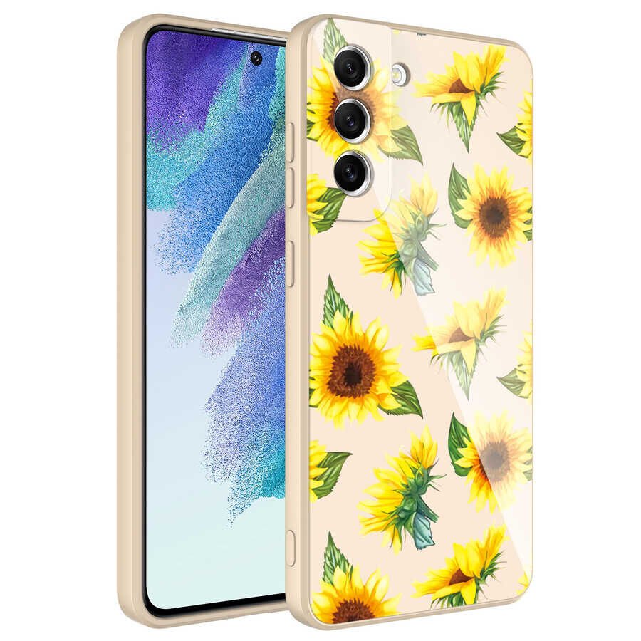 Samsung Galaxy S21 FE Kılıf Kamera Korumalı Bulut Desenli Renkli Sert Parlak Silikon Kapak (Epoksi) NO2