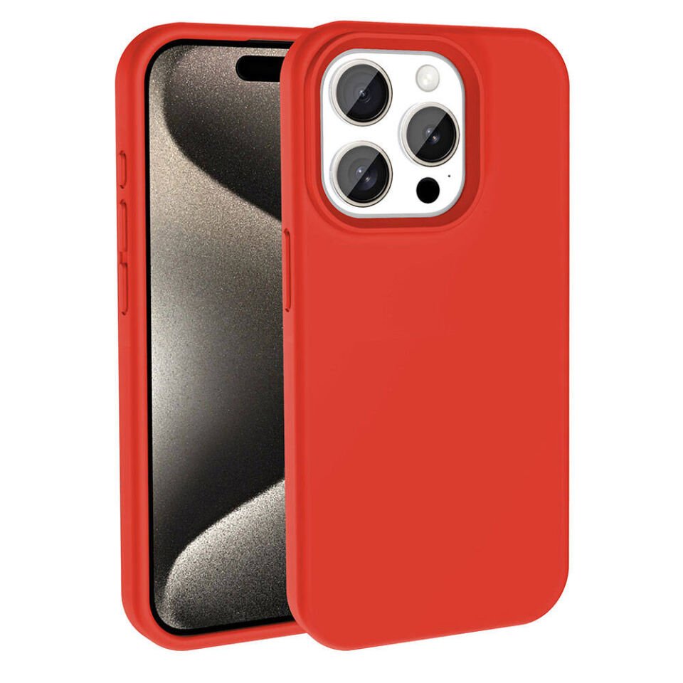 Apple iPhone 15 Pro Max Kılıf Kamera Çıkıntılı İçi Kadife Lansman Dokulu Silikon Kapak (Kivi) Kırmızı