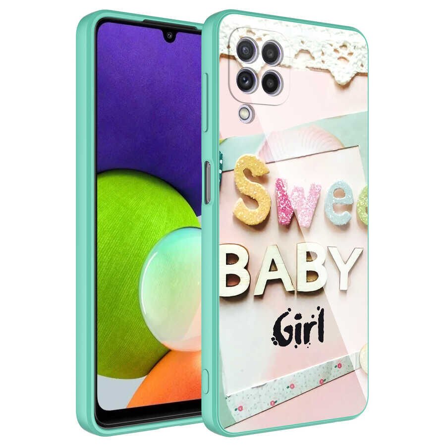 Samsung Galaxy M22 Kılıf Kamera Korumalı Bulut Desenli Renkli Sert Parlak Silikon Kapak (Epoksi) NO5