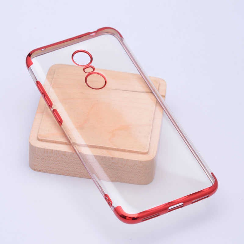 Xiaomi Redmi 5 Plus Kılıf Dört Köşe Renkli Lazer Şeffaf Silikon Kapak (GLİTTER) Kırmızı