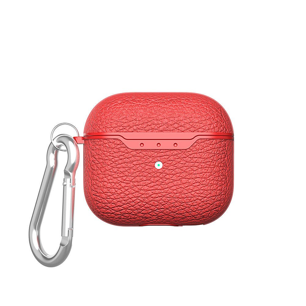 Apple Airpods 4.NESİL Kılıf Deri Görünümlü Yüzey Tasarımlı Silikon (Airbag 03) Kırmızı