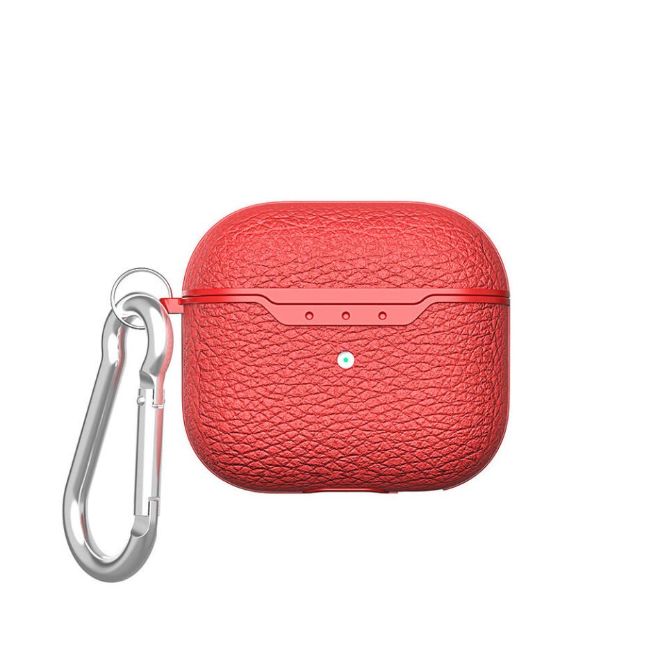 Apple Airpods 4.NESİL Kılıf Deri Görünümlü Yüzey Tasarımlı Silikon (Airbag 03) Kırmızı