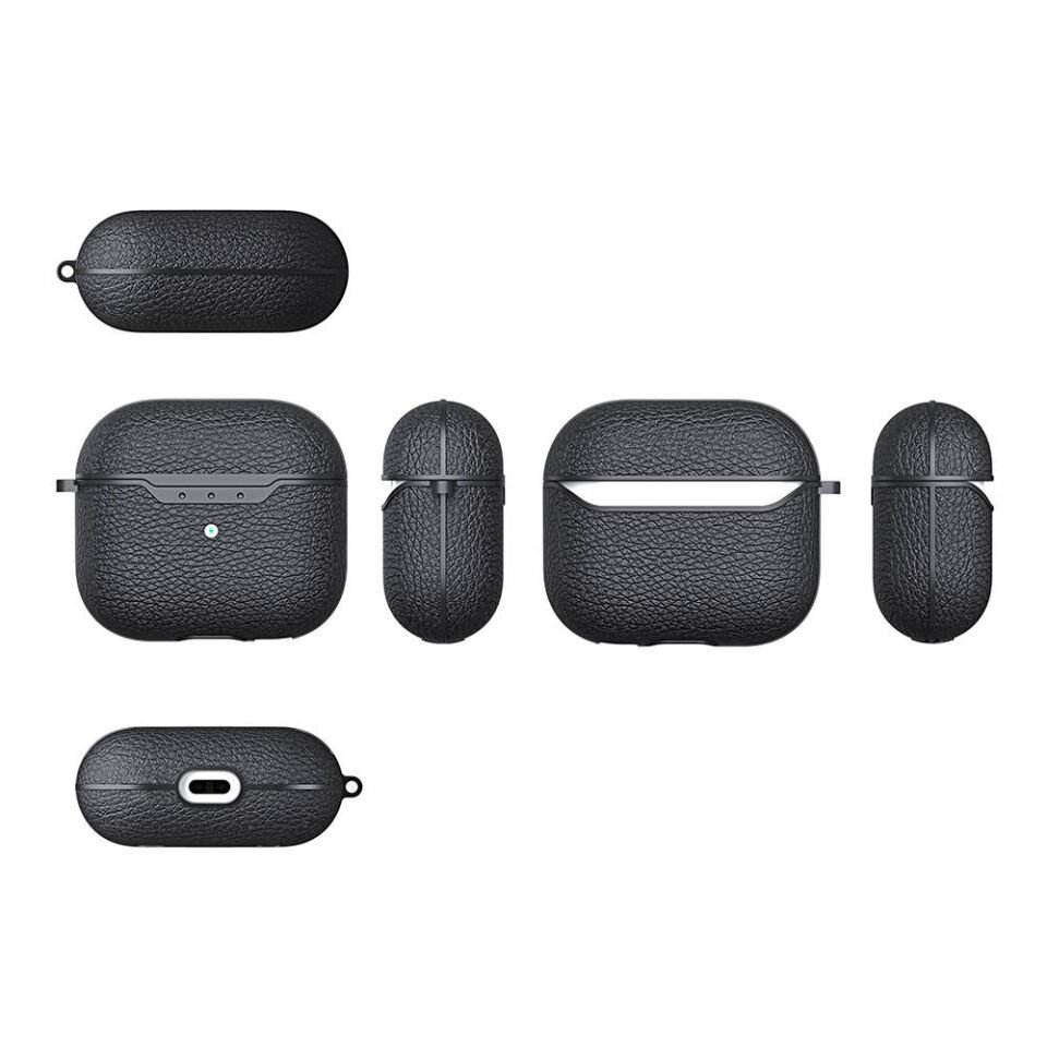 Apple Airpods 4.NESİL Kılıf Deri Görünümlü Yüzey Tasarımlı Silikon (Airbag 03) Kırmızı