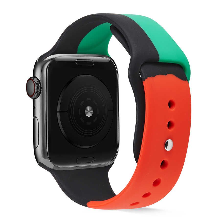 Apple Watch 2/3/4/5/6/7/8/se/nike 38mm 40mm 41mm Silikon Kordon Tasarım (KRD-39) Siyah