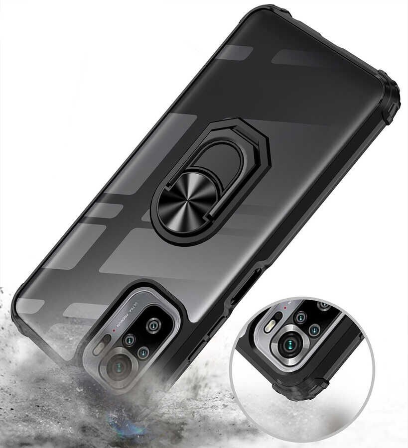 Xiaomi Poco M5S Kılıf Arkası Şeffaf Kenarları Renkli Yüzüklü Tank Kapak (MOLA) Siyah