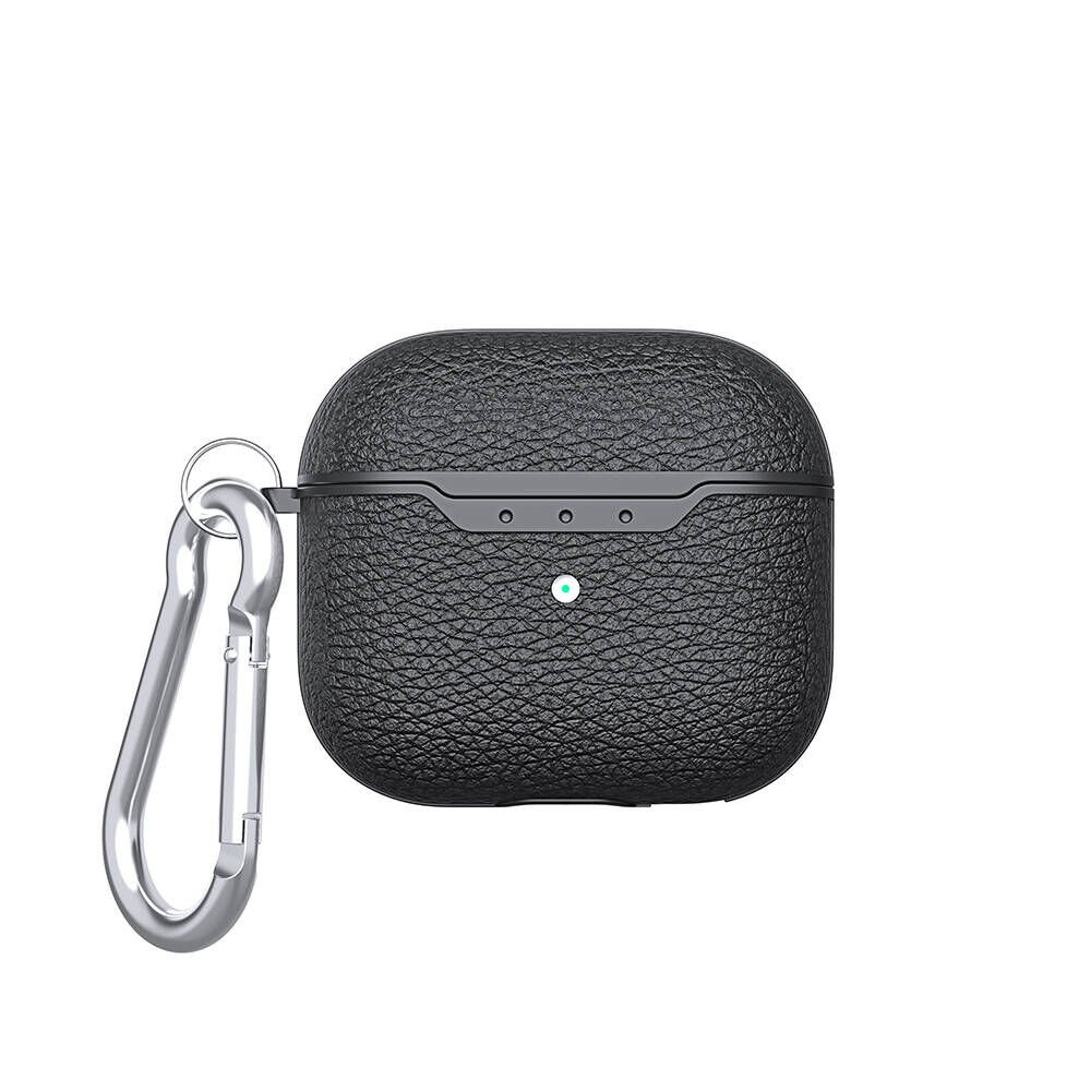 Apple Airpods 4.NESİL Kılıf Deri Görünümlü Yüzey Tasarımlı Silikon (Airbag 03) Siyah