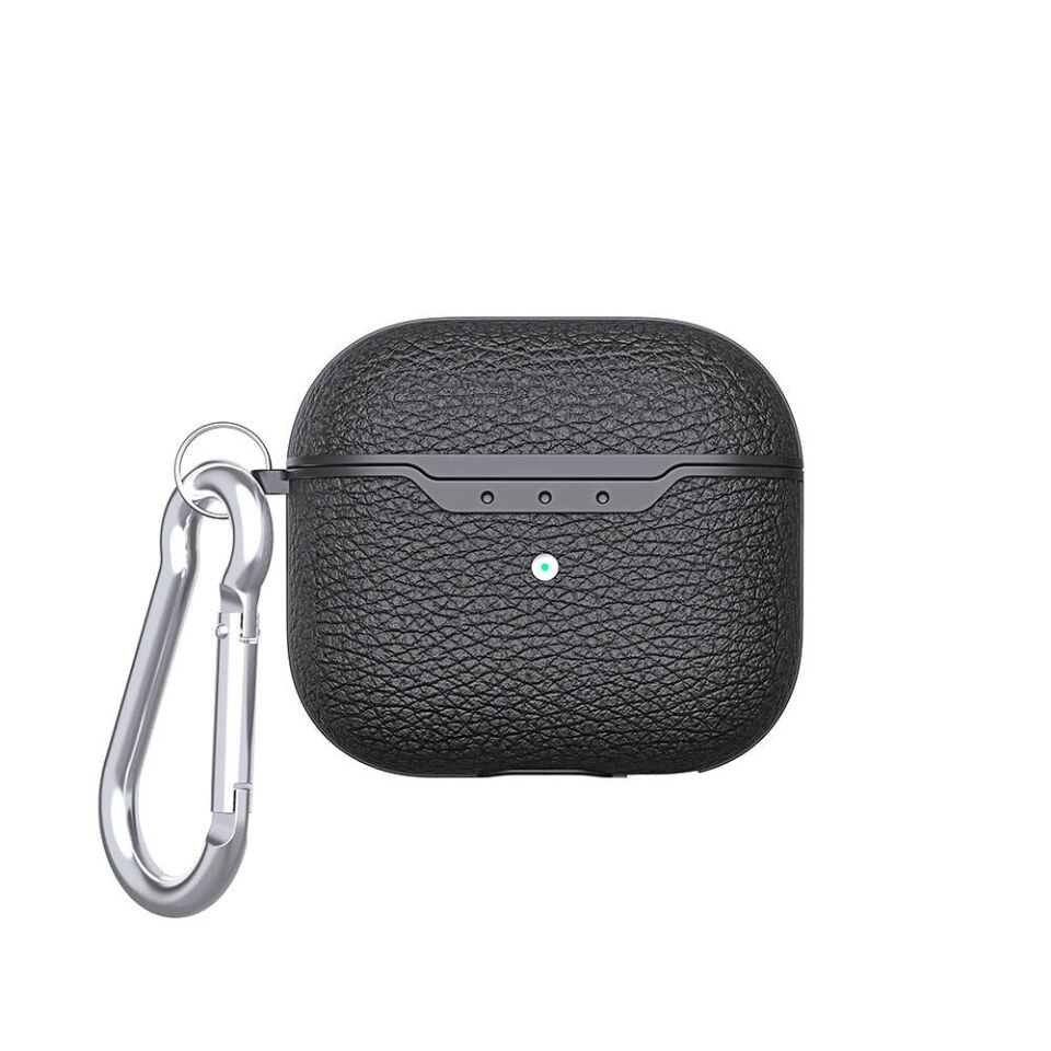 Apple Airpods 4.NESİL Kılıf Deri Görünümlü Yüzey Tasarımlı Silikon (Airbag 03) Siyah