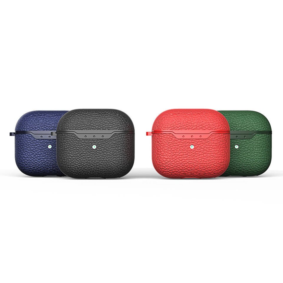 Apple Airpods 4.NESİL Kılıf Deri Görünümlü Yüzey Tasarımlı Silikon (Airbag 03) Siyah