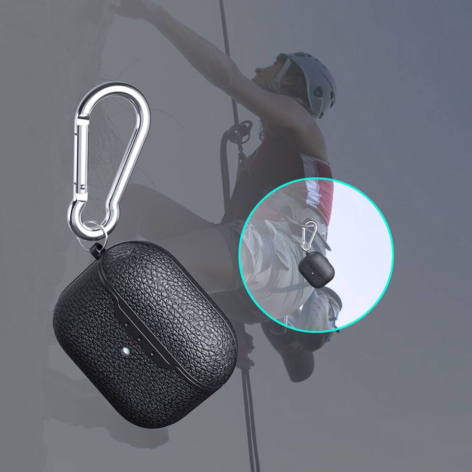 Apple Airpods 4.NESİL Kılıf Deri Görünümlü Yüzey Tasarımlı Silikon (Airbag 03) Siyah