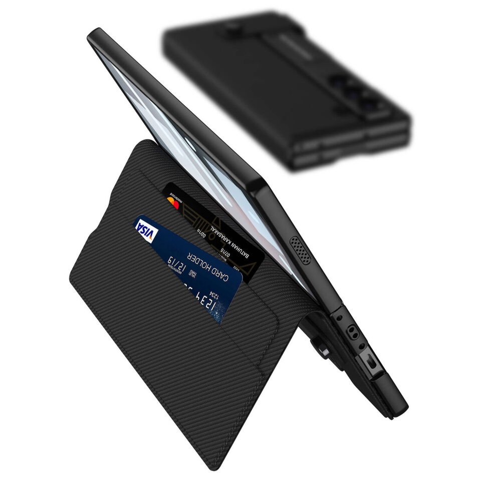 Samsung Galaxy Z Fold 6 Suni Deri Tasarımlı Kalem Bölmeli HEPTEKİLETİŞİM Kıpta Kartlıklı Standlı Kapak